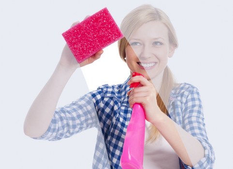 Cleaner finishing a job with safe and professional practices